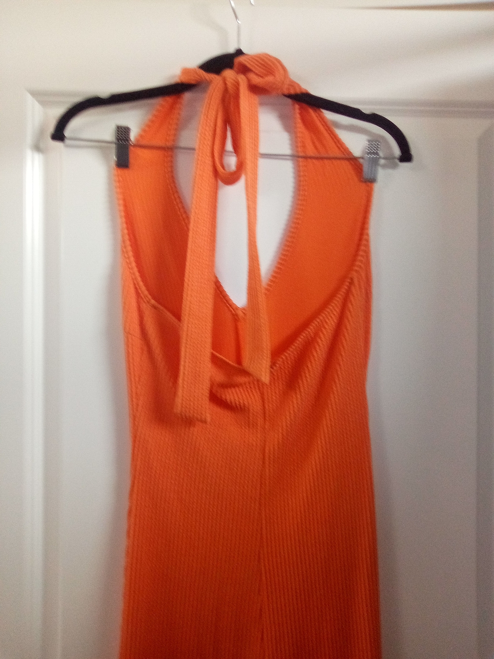 Orange Halter Ribbed Jumpsuit V-Neck Sleeveless Size Medium By Fashion Nova - Picture 5 of 10